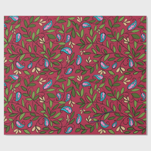 Vintage Red Paisley & Leaf Botanical Wrapping Paper