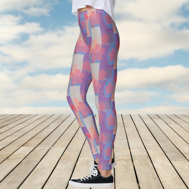 Vintage Red Patch Pattern Leggings (Vintage Red Patch Pattern Leggings)