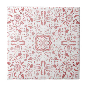 Vintage Red Pattern Floral Cottagecore Tile
