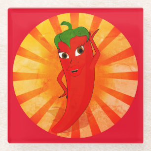 Vintage Red Pepper Superstar Glass Coaster