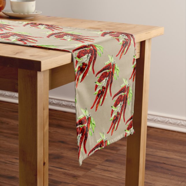 vintage red peppers  -khaki  short table runner (In Situ)