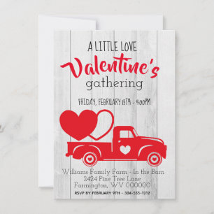 Vintage Red Pick Up Truck Valentine's Day Invite