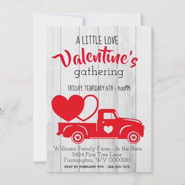 Vintage Red Pick Up Truck Valentine's Day Invite (Front)