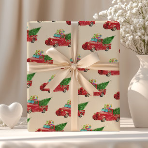 Vintage Red Pickup Truck Christmas Wrapping Paper