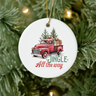Vintage Red Pickup Truck Jingle All The Way Ceramic Ornament