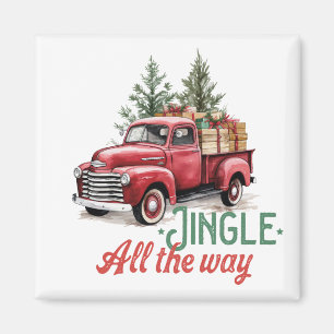 Vintage Red Pickup Truck “Jingle All The Way” Magnet