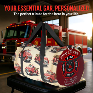 Vintage Red Pickup Trucks Personalized Duffle Bag