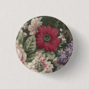 Vintage red pink blue white flowers painting 3 cm round badge
