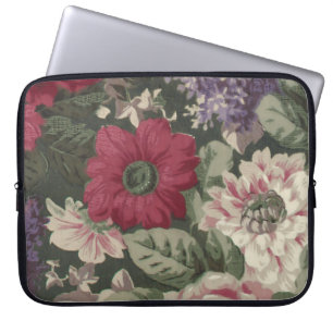 Vintage red pink blue white flowers painting laptop sleeve