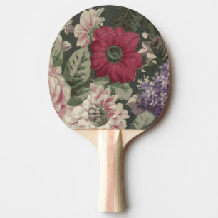 Vintage red pink blue white flowers painting ping pong paddle