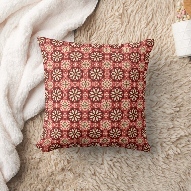 Vintage Red Pink Floral Pattern Throw Pillow (Blanket)