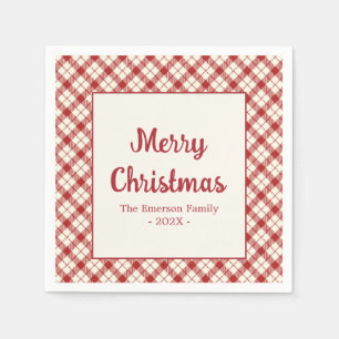 Vintage Red Plaid Christmas Napkin