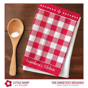 Vintage Red Plaid Customisable Name Tea Towel
