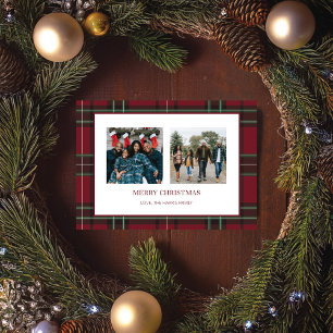 Vintage Red Plaid Two Photo Christmas Card