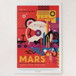 Vintage Red Planet Mars Space Travel Poster Jigsaw Puzzle