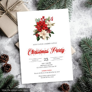 Vintage Red Poinsettia Botanical Merry Christmas  Invitation