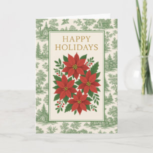 Vintage Red Poinsettia Holiday Card with Green Toi