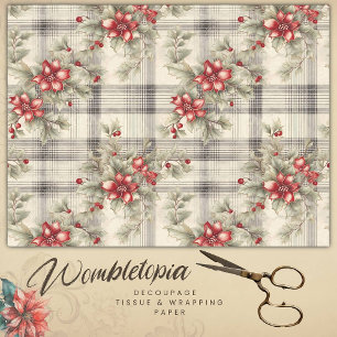 Vintage Red Poinsettia Tartan, Decoupage Tissue Paper