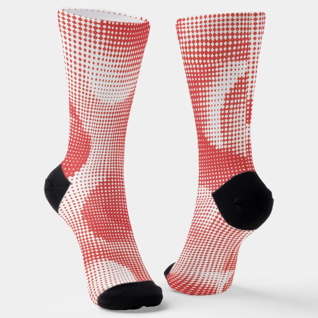 Vintage Red Pop Art Halftone Dot Pattern Socks (Angled)