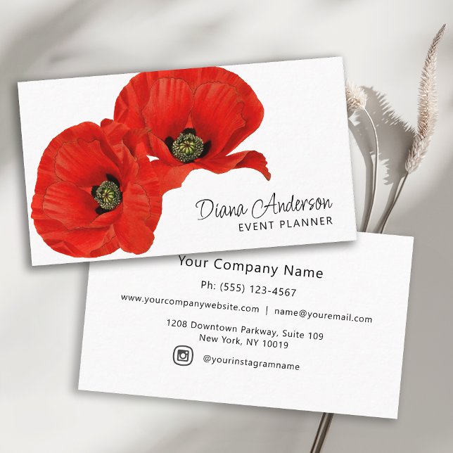Vintage Red Poppies Botanical Business Card (Creator Uploaded)