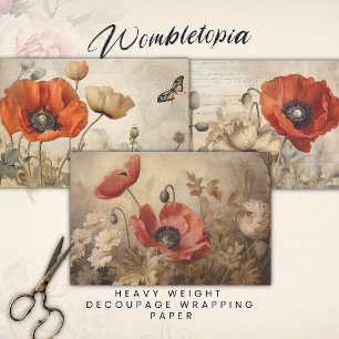 Vintage Red Poppies Decoupage Paper Set