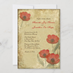 Vintage Red Poppies Wedding Invitations