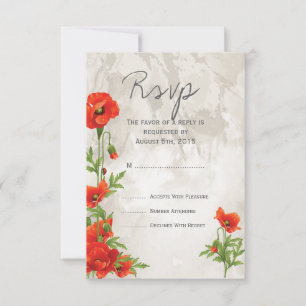 VINTAGE RED POPPIES WEDDING RSVP CARD