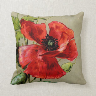 Vintage Red Poppy Cushion