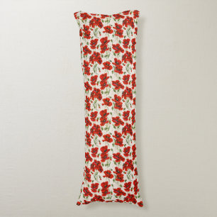 Vintage Red Poppy Design Art Nouveau Body Cushion