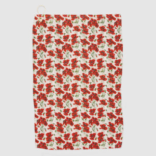 Vintage Red Poppy Design Art Nouveau Golf Towel