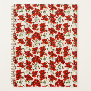 Vintage Red Poppy Floral Pattern Botanical Art Planner