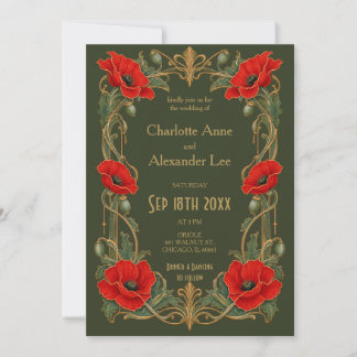 Vintage Red Poppy Floral Wedding Invitation