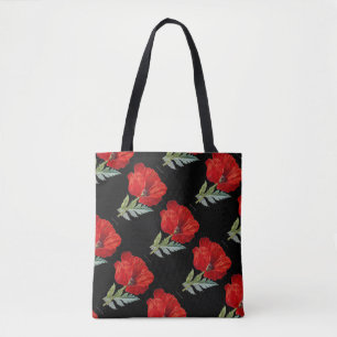 Vintage Red Poppy Flower All-Over-Print Tote Bag