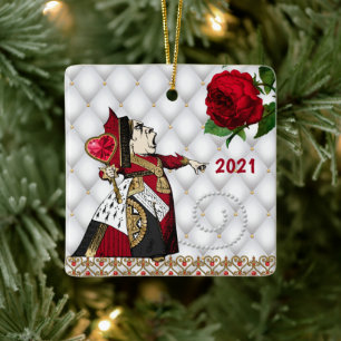 Vintage Red Queen Rose Christmas Ceramic Ornament