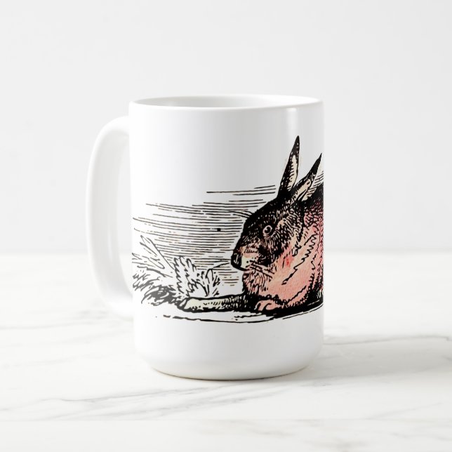 Vintage Red Rabbit Drawing Coffee Mug (Front Left)
