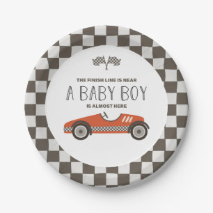 Vintage Red Race Car Baby Shower Paper Plate