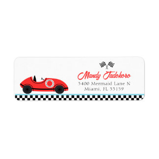 Vintage Red Race Car Birthday Return Address Label