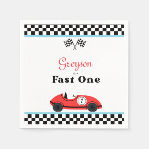 Vintage Red Race Car First Birthday Fast One Napkin