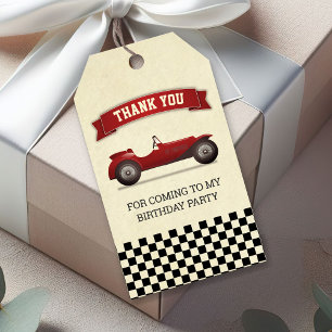 Vintage Red Race Car Kids Birthday Party Favour Gift Tags