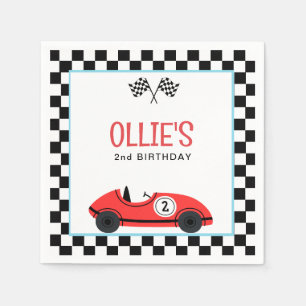 Vintage Red Race Car TWO Fast Birthday Napkin
