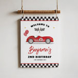 Vintage Red Race Car Two Fast Birthday Welcome Poster<br><div class="desc">Celebrate your little speedster's special day with our charming welcome sign,  designed exclusively for boys' birthday celebrations. This eye-catching sign blends vintage charm with playful whimsy,  featuring a beautifully illustrated retro race car in a serene shade of dusky red,  accented by matching balloons.</div>