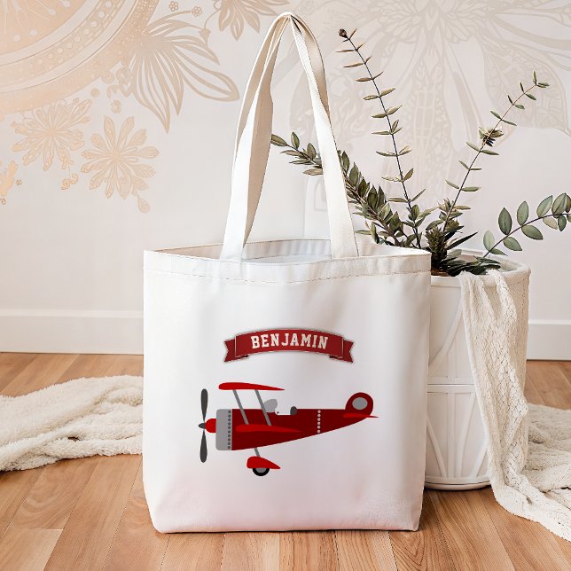 Vintage Red Retro Aeroplane Kids Tote Bag (Creator Uploaded)
