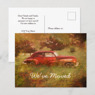 Vintage Red Retro Car Antique Rustic New Home Postcard