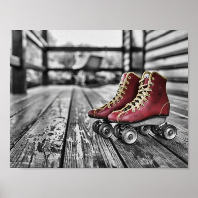 Vintage Red Roller Skates  Poster (Front)