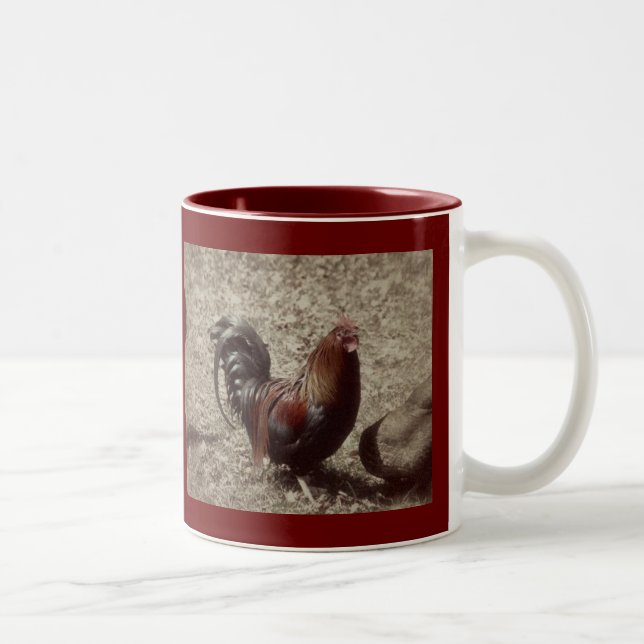 Vintage red rooster Two-Tone coffee mug (Right)