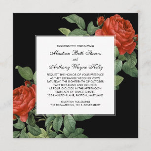 Vintage Red Rose Botanical Wedding Invitation