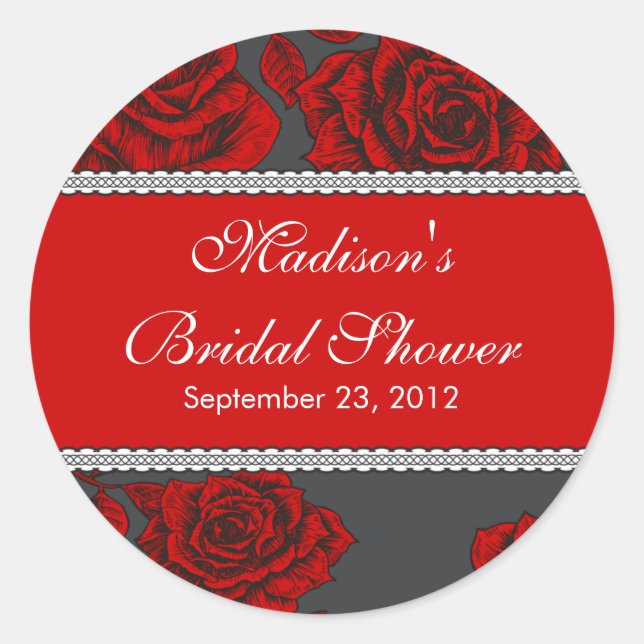Vintage Red Rose Bridal Shower Sticker (Front)