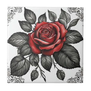 Vintage Red Rose  Ceramic Tile