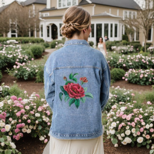 Vintage Red Rose Denim Jacket
