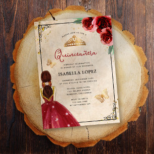 Vintage Red Rose Elegant Quinceañera Real Gold